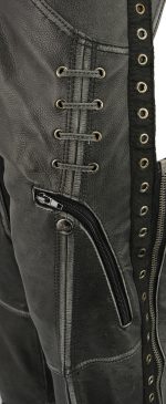 Milwaukee Leather Women Distress Grey Premium Leather Motorcycle Chaps w/ Accent Lace Details MLL6536 - Image 5