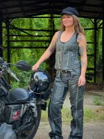 Milwaukee Leather Women Distress Grey Premium Leather Motorcycle Chaps w/ Accent Lace Details MLL6536 - Image 10