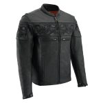 Milwaukee Leather MLM1500 Men’s Crossover Black Leather Scooter Jacket with Reflective Skulls