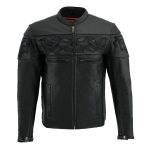 Milwaukee Leather MLM1500 Men’s Crossover Black Leather Scooter Jacket with Reflective Skulls - Image 14