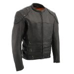 Milwaukee Leather MLM1505 Men’s ‘Assault Racer’ Black Leather Jacket with Triple Side Straps