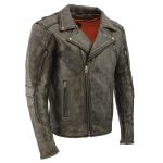Milwaukee Leather MLM1515 Men’s Classic Beltless Distressed Brown Leather Triple Stitched Motorcycle Biker Jacket