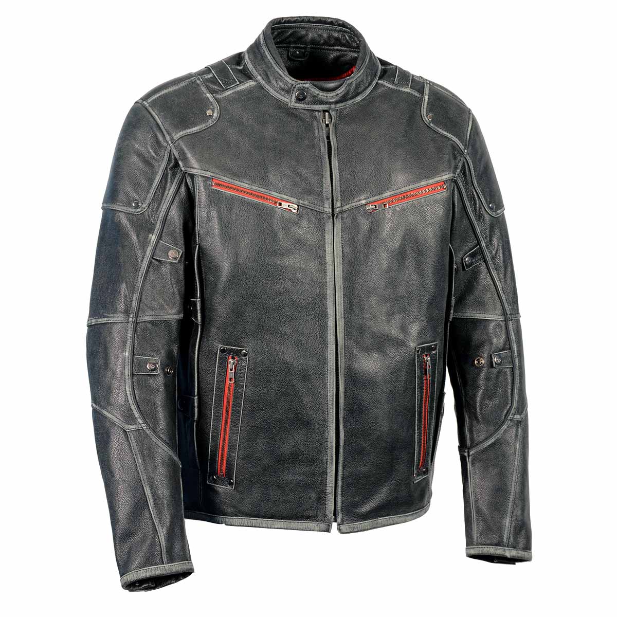 Milwaukee Leather MLM1535 Men’s Vintage Grey ‘Triple Vent’ Leather Jacket with Zipper Color Accent