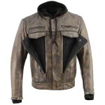 Milwaukee Leather MLM1538 Men’s Distressed Brown Leather ‘Utility Pocket’ Vented Jacket with Removable Hoodie - Image 4