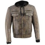 Milwaukee Leather MLM1538 Men’s Distressed Brown Leather ‘Utility Pocket’ Vented Jacket with Removable Hoodie - Image 12