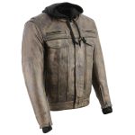 Milwaukee Leather MLM1538 Men’s Distressed Brown Leather ‘Utility Pocket’ Vented Jacket with Removable Hoodie