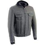 Milwaukee Leather MLM1539 Men’s Distressed Grey Leather ‘Utility Pocket’ Vented Jacket with Removable Hoodie