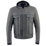 Milwaukee Leather MLM1539 Men’s Distressed Grey Leather ‘Utility Pocket’ Vented Jacket with Removable Hoodie - Image 10
