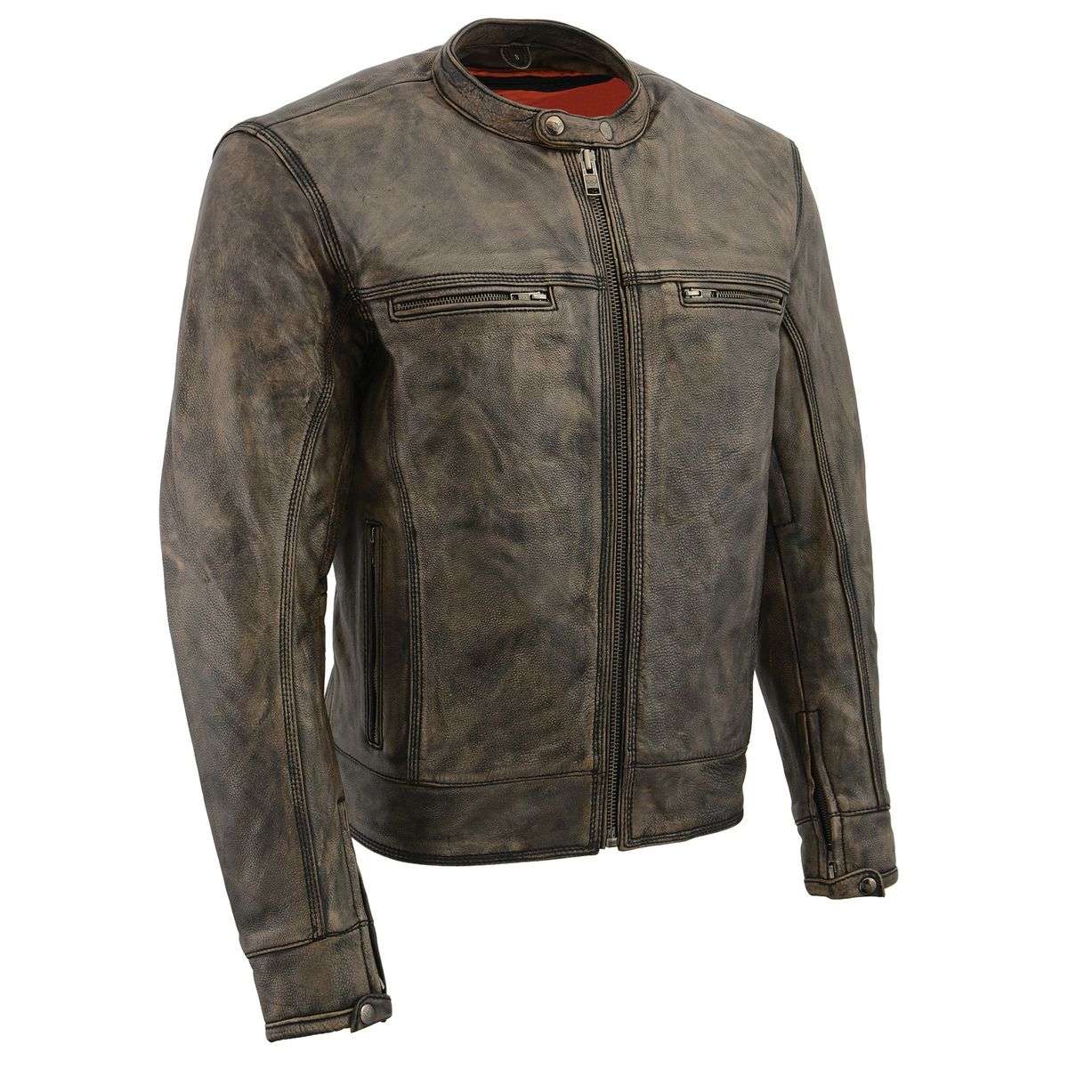 Milwaukee Leather MLM1550 Men’s Vented Black-Beige Distressed Leather Scooter Style Motorcycle Jacket w/ Liner