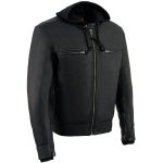 Milwaukee Leather MLM1552 Men’s Black Leather ‘Utility Pocket’ Vented Scooter Style Motorcycle Jacket w/ Hoodie