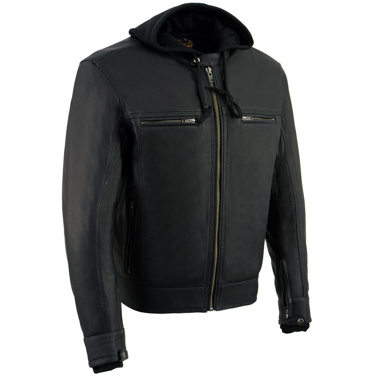 Milwaukee Leather MLM1552 Men’s Black Leather ‘Utility Pocket’ Vented Scooter Style Motorcycle Jacket w/ Hoodie