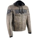 Milwaukee Leather MLM1561 Men’s Distressed Brown Leather Jacket with Reflective Skulls