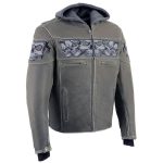Milwaukee Leather MLM1562 Men’s Distressed Grey Leather Jacket with Reflective Skulls