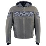 Milwaukee Leather MLM1562 Men’s Distressed Grey Leather Jacket with Reflective Skulls - Image 8