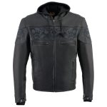 Milwaukee Leather MLM1563 Men’s Black Leather Scooter Style Motorcycle Jacket with Reflective Skulls w/ Hoodie - Image 10