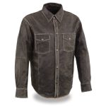 Milwaukee Leather MLM1605 Men’s ‘Button Down’ Distressed Grey Lightweight Casual Biker Leather Shirt - Image 4