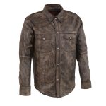 Milwaukee Leather MLM1606 Men’s ‘Button Down’ Distressed Brown Casual Biker Leather Shirt