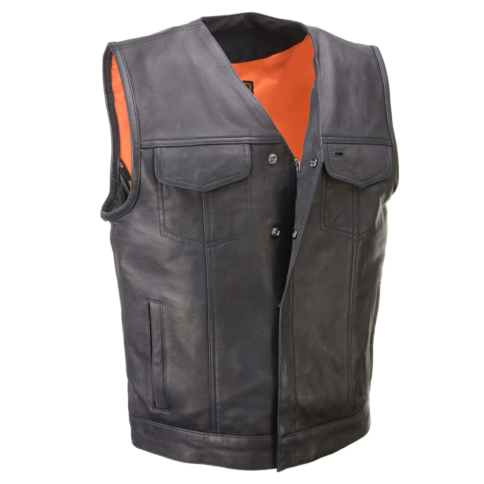 Milwaukee Leather MLM3503 Men’s Pursuit Black Premium Goat Leather V Neck Club Style Motorcycle Rider Vest