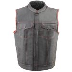 Milwaukee Leather MLM3506 Men’s Black Premium Leather Vest – Old Glory Laced Armholes Red Stitching Club Style Vest - Image 10
