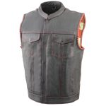 Milwaukee Leather MLM3506 Men’s Black Premium Leather Vest – Old Glory Laced Armholes Red Stitching Club Style Vest