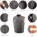 Milwaukee Leather MLM3506 Men’s Black Premium Leather Vest – Old Glory Laced Armholes Red Stitching Club Style Vest - Image 7