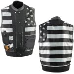 Milwaukee Leather MLM3507 Men’s Old Glory Black Premium Leather Club Style Vest w/ Grey Stitching Laced Armholes - Image 4