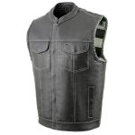 Milwaukee Leather MLM3507 Men’s Old Glory Black Premium Leather Club Style Vest w/ Grey Stitching Laced Armholes