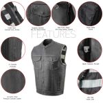 Milwaukee Leather MLM3507 Men’s Old Glory Black Premium Leather Club Style Vest w/ Grey Stitching Laced Armholes - Image 2