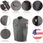 Milwaukee Leather MLM3508 Men’s Black Premium Leather Vest – Old Glory Laced Armholes Black Stitching Club Style Vest - Image 4