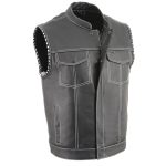 Milwaukee Leather MLM3509 Men’s Black Premium Leather Vest – Old Glory Laced Armholes White Stitching Club Style Vest - Image 9
