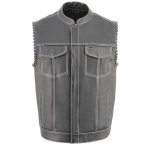 Milwaukee Leather MLM3509 Men’s Black Premium Leather Vest – Old Glory Laced Armholes White Stitching Club Style Vest - Image 8