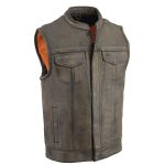Milwaukee Leather MLM3510 Men’s Black/Beige Premium Leather Club Style Vest – Dual Closure Open Neck Motorcycle Vest
