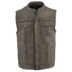 Milwaukee Leather MLM3510 Men’s Black/Beige Premium Leather Club Style Vest – Dual Closure Open Neck Motorcycle Vest - Image 9