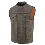Milwaukee Leather MLM3510 Men’s Black/Beige Premium Leather Club Style Vest – Dual Closure Open Neck Motorcycle Vest - Image 7