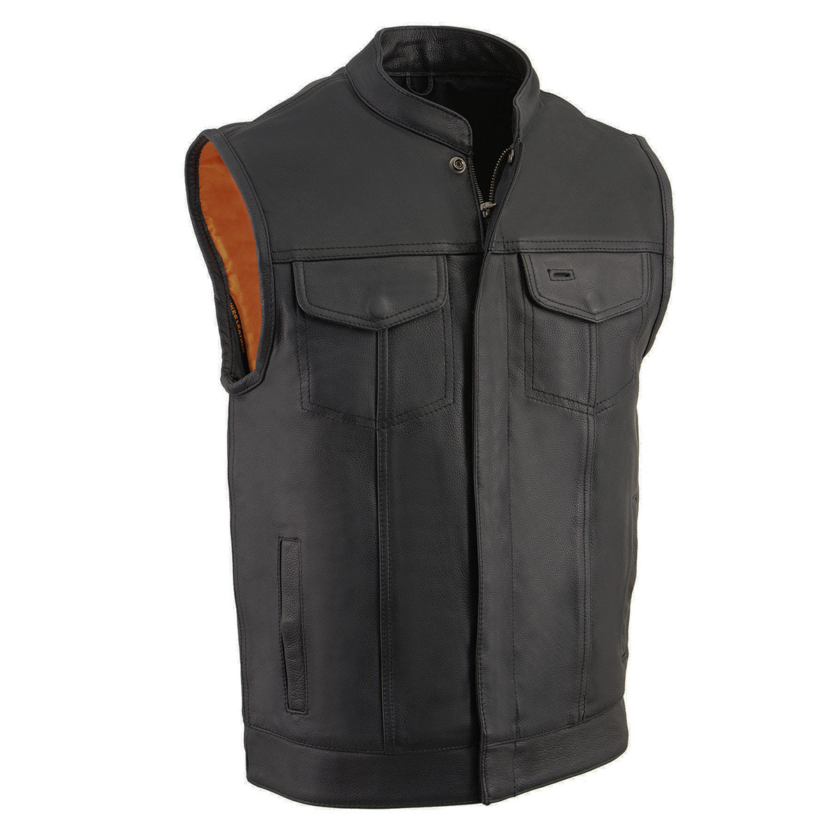 Milwaukee Leather MLM3510 Men’s Black Premium Leather Club Style Vest – Dual Closure Open Neck Motorcycle Rider Vest