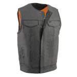 Milwaukee Leather Men’s MLM3515 Black Premium Collarless Club Style Motorcycle Vest w/ Cool-Tec Leather Treatment