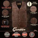 Milwaukee Leather MLM3518 Men’s Gambler Snap Front Vintage Crazy Horse Brown Motorcycle Leather Vest - Image 2