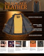 Milwaukee Leather MLM3520 Men’s Black Leather Vest – Classic V-Neck Straight Bottom Side Lace Motorcycle Rider Vest - Image 14