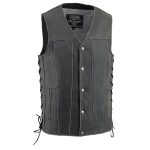 Milwaukee Leather MLM3521 Men’s Distress Grey Leather Vest – V-Neck Straight Bottom Side Lace Motorcycle Rider Vest
