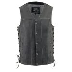 Milwaukee Leather MLM3521 Men’s Distress Grey Leather Vest – V-Neck Straight Bottom Side Lace Motorcycle Rider Vest - Image 8