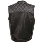 Milwaukee Leather MLM3525 Men’s Black ‘Paisley’ Accented White Stitching Leather Vest – w/Armhole Trim Open Collar Design - Image 2