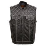 Milwaukee Leather MLM3525 Men’s Black ‘Paisley’ Accented White Stitching Leather Vest – w/Armhole Trim Open Collar Design - Image 12