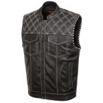 Milwaukee Leather MLM3525 Men’s Black ‘Paisley’ Accented White Stitching Leather Vest – w/Armhole Trim Open Collar Design - Image 11