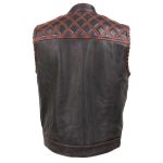 Milwaukee Leather MLM3526 Men’s Black ‘Paisley’ Accented Red Stitching Leather Vest – w/ Armhole Trim Open Collar Design - Image 2