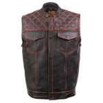 Milwaukee Leather MLM3526 Men’s Black ‘Paisley’ Accented Red Stitching Leather Vest – w/ Armhole Trim Open Collar Design - Image 13