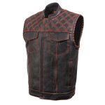 Milwaukee Leather MLM3526 Men’s Black ‘Paisley’ Accented Red Stitching Leather Vest – w/ Armhole Trim Open Collar Design - Image 12