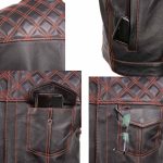 Milwaukee Leather MLM3526 Men’s Black ‘Paisley’ Accented Red Stitching Leather Vest – w/ Armhole Trim Open Collar Design - Image 9