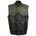 Milwaukee Leather MLM3528 Men’s Black Paisley Lined Leather Vest w/ Neon Green Stitching & Armhole Trim - Image 11