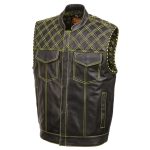 Milwaukee Leather MLM3528 Men’s Black Paisley Lined Leather Vest w/ Neon Green Stitching & Armhole Trim - Image 10