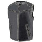 Milwaukee Leather MLM3536 Men’s Distressed Grey Leather Collarless Motorcycle Rider Vest - Image 6